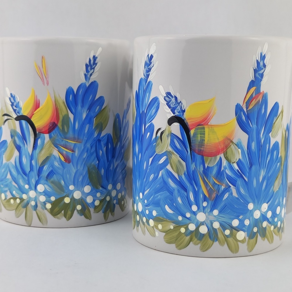 Texas Bluebonnet‎ Coffee Mugs Twisted Handle Hand Painted Stoneware Set of 2